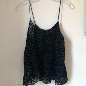 Black tank top with velvet detail